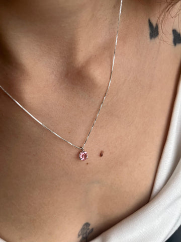 COLAR DE PRATA 925 - PONTO DE LUZ - ROSA