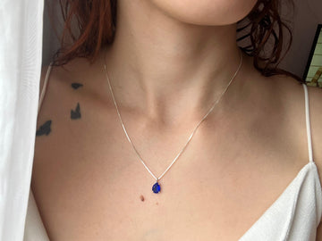 COLAR DE PRATA 925 - PEDRA OVAL - AZUL