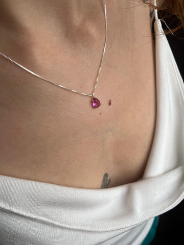 COLAR DE PRATA 925 - PEDRA OVAL - ROSA